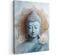 MuchoWow© Quadros Decoração Sala Cuadros Decoracion Dormitorios Lienzos | 60x80 cm - Decorativos para Modernos Buda - Estatua - Azul - Marrón - Flor