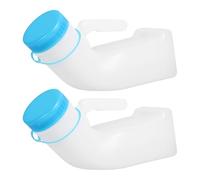 MUCKLILY 2 botellas de orina luminosas de polietileno, gran capacidad, a prueba de fugas, portátil para personas postradas en cama, ancianos y pacientes, práctico urinario con tapa azul, fácil de