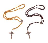 MUCKLILY 2 Piezas Collar de Cuentas de Rosario de Madera Hecho a Mano con Cruz Portátil y Ligero para Uso Diario y Ocasiones Obsequios