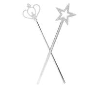 MUCKLILY 2 Piezas Varilla de Estrella Plateada Varita de Princesa Estrella Metalica Princesa para niñas pequeñas Hada Varita mágica Accesorios para Vestir Princesas bastón de Rey AbS Plata