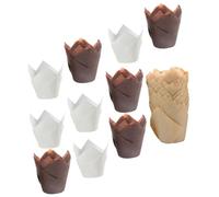 MUCKLILY 200 Capacillos de Papel para Cupcakes Forma de Tulipán Resistentes al Aceite Colores Surtidos 50 Natural 50 Blanco 50 Café Moldes para Magdalenas Ideales para Repostería y