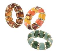 MUCKLILY 3 Pulseras Rígidas Elásticas Geométricas Acrílicas Gruesas para Mujer - Pulseras Anchas Vintage en Colores Amarillo Naranja Marrón Verde y Ámbar - Joyería Bohemia Apilable Uso