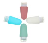 MUCKLILY 4 piezas Botellas de Viaje de Silicona Recipientes Rellenables y Prueba de Fugas para Champú Loción y Gel Kit Portátil para Higiene Personal Azul Rosa Verde y Transparente