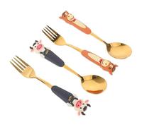 MUCKLILY 4 Piezas Utensilios Infantiles Acero Inoxidable con Diseño de Animales Cartoon Resistentes Fáciles de Limpiar para Postres Ensaladas y Aperitivos