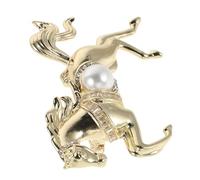 MUCKLILY Broche de Caballo con Perla Dorada y Gemas de Imitación Aleación Resistente Diseño Vintage Accesorio Ligero para Ropa y Bufandas en Celebraciones del Año Chino 2026