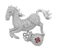 MUCKLILY Broche Forma de Caballo Lleno de Gemas de Imitación Alfiler Decorativo Vintage para Ropa de Mujer Accesorio del Año del Caballo Color Plateado Pin Elegante para Vestidos y