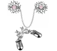 MUCKLILY Broche Retro para Mujer 2 Piezas Clip Tipo Pinza para Cárdigan y Suéter Aleación Plateada Lazo Blanco y Cadena de Perlas Accesorio Vintage para Ropa