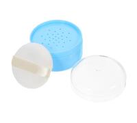 MUCKLILY Caja de Borlas para Polvos con Almacenaje, Diseño Creativo y Cómodo para Talco de Ñiño, Uso Diario en Casa, Material Plástico y Algodón Azul