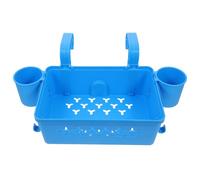 MUCKLILY Cesta de Almacenamiento Colgante para Piscina al Aire Libre, Soporte Desmontable de Plástico y Madera, Organizador Junto Piscina Porta Vasos Azul para Toallas y Accesorios de Baño