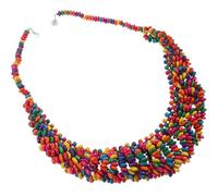 MUCKLILY Collar Bohemio para Mujer Cuentas de Madera de Colores, Collar Étnico Flecos Ajustable, Joyas Cuello Estilo Tribal, Accesorio Colorido y Versátil para Uso Diario