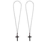 MUCKLILY Collar Colgante de Crucifijo de Madera Negra 2 Piezas Hecho a Mano Gargantilla Ligera de Ébano para Hombres y Mujeres Joyería Religiosa Católica para Oración y Uso Diario