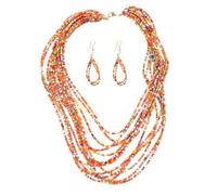 MUCKLILY Conjunto Mujer Bohemio Collar y Pendientes Estilo Multicapa con Cuentas Arroz Casual para Fiestas y Bodas Accesorios Cómodos y Duraderos Color Naranja