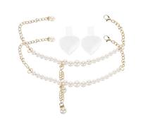 MUCKLILY Correas para Tacones Altos Cadena de Perlas Doradas Correa Desmontable para Zapatos de Mujer Accesorio Antideslizante para Tacones Incluye 2 Piezas de Pegatinas Transparentes