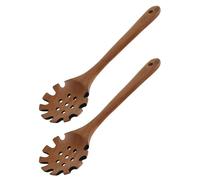 MUCKLILY Cuchara para Pasta de Madera con Dientes y Mango Largo 325 CM X 8 CM Utensilio Colador para Espaguetis y Fideos Set de 2 Piezas Adecuado para Cocinar y Servir Pasta