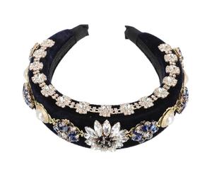 MUCKLILY Diadema Barroca Gemas para Mujer y Niña, 1 Unidad, Tamaño Único, Diseño Decorativo Flores, Estilo Palacio, Uso Diario y Eventos, Color Azul Detalles Brillantes