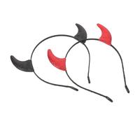 MUCKLILY Diadema con Cuernos para Halloween 2 Piezas Cuernos Pequeños Rojo y Negro Purpurina Aro Metálico Ligero para Mujer Niña y Cosplay en Fiestas y Carnaval