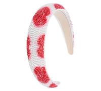 MUCKLILY Diadema para Mujer Antideslizante Cuentas Rojas en Forma de Corazón, Diadema Ancha Diseño Tridimensional, Accesorio para Cabello Elegante para Bodas y San Valentín