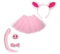 MUCKLILY Disfraz Infantil de Cerdito con Diadema de Orejas Nariz Pajarita Falda Tul con Estrellas y Rabo para Cosplay y Fiestas Temáticas