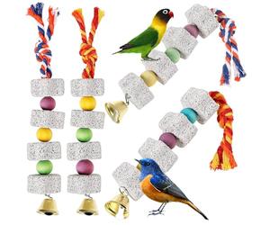 MUCKLILY Juguetes para Pájaros para Loros 4 Piezas Piedra de Moler con Forma de Pájaro y Campana Colores Vivos para Jaula Accesorios para Periquitos Cacatúas y Hámsteres