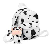 MUCKLILY Mochila Adorable De Lona Para Mujer y Niñas Estampado De Vaca, Diseño Creativo, Ligera y Versátil Para Uso Diario y Colegio, Tamaño Mediano, Color Blanco Colgante De Peluche