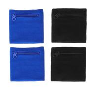 MUCKLILY Muñequera Deportiva Elástica de Algodón Bolsillo Cremallera para Llaves y Monedas, 4 Piezas (2 Negras 2 Azul Real), Transpirable para Gimnasio, Correr y Senderismo