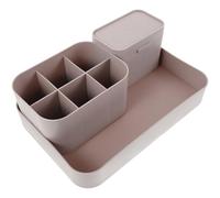 MUCKLILY Organizador de Herramientas para Uñas en Tonos Suaves 3 Piezas Rosa Gris Caja de Almacenamiento de Plástico con Bandeja Grande y Portalápices Soporte para Pinceles de Uñas para