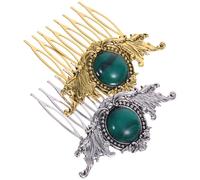 MUCKLILY Peines Cabello Vintage 2 Piezas Tamaño Mediano Aleación Incrustación de Resina Decorativos para Mujer Uso Diario y Ocasiones Obsequios Colores Oro Antiguo y Plata Antigua