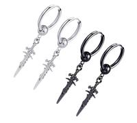 MUCKLILY Pendientes Estilo Hip Hop para Hombre y Mujer, Clip de Oreja Metálico, 4 Piezas (2 Pares en Negro y Plata), Accesorios de Moda para Pareja, Ligeros y Duraderos para Uso Diario