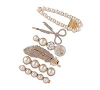 MUCKLILY Pinzas Cabello Superficie Lisa y Segura Perlas y Plumas Doradas Set de 6 Piezas y de Aleación para para Uso Prolongado Ideales para Boda y Uso Diario Boda Uso Diario