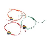 MUCKLILY Pulsera Unisex de Amistad Tejida a Mano, 3 Piezas Diseño de Corazón Arcoíris, Colores Naranja, Rojo y Verde, Joyería Creativa Lgbtq, Pulseras Tejidas de Arcoíris para Inclusión