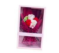MUCKLILY Ramo de Rosas de Jabón Rojo Caja de Obsequio Transparente, Flor Preservada Artificial para San Valentín y Decoración, Set Artesanal para Obsequio Día Madre y Cumpleaños