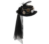 MUCKLILY Sombrero de Copa Steampunk Pequeño para Fiestas Engranajes y Malla Floral Oscura, Accesorio Pelo Estilo Punk, Pinza Decorativa para Reuniones y Eventos Obsequios