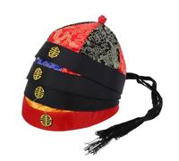 MUCKLILY Sombrero Tradicional Chino Dinastía Qing para Adultos, Gorro Retro con Trenza en Rojo y Azul, Sombrero de Fiesta y Tocado de Drama Histórico para Cosplay y Teatro