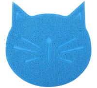 MUCKLILY Tapete para Comida de Gatos en Forma de Gato Azul de PVC, Alfombrilla Antideslizante y Protectora del Suelo Experiencia Cómoda al Alimentar a Mascotas