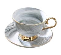 MUCKLILY Taza de Café de Cerámica 250 Ml con Platillo en Estilo Nórdico, Diseño de Mármol Gris y Dorado, Juego para Desayuno, Taza de Leche y Vaso de Jugo para Hogar y Cocina