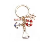 MUCOOS Encantador llavero náutico, regalo para amigos, hermanas, tía o entusiastas de los viajes, faro, salvavidas, volante de barco y colgante de ancla, plata, S