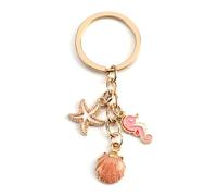 MUCOOS Llavero de concha, estrella de mar, llavero caballito de mar, llavero estilo costero, regalo para mujeres, bonito llavero, exquisito accesorio de bolsillo, plata, S