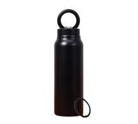 Mucshim Botella de agua aislada de acero inoxidable con soporte magnético para teléfono para deportes al aire libre, botella de vacío de doble capa, color negro