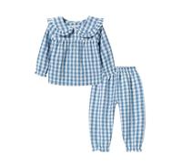Mud Kingdom Niña Conjuntos de Pijama Cuello Peter Pan Bonito Plaid Azul 7-8 Años