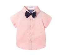 Mud Kingdom Niños Pequeños Camisa de Vestir y Corbata de Moño Llanura Rosa Casual Verano 6 Años