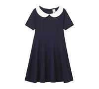 Mud Kingdom Vestido con cuello Peter Pan para niñas, uniforme de regreso a clases, Manga corta azul marino., 12