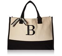 Mud Pie Bolsas clásicas de lona con inicial en blanco y negro (B), 100% algodón, 17 x 19 x 2 pulgadas