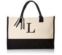 Mud Pie Bolsos clásicos de Lona con Inicial en Blanco y Negro (L), 100% algodón, 17 x 19 x 2 Pulgadas