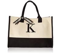 Mud Pie Bolsos tote clásicos de lona con inicial en blanco y negro (K), 100% algodón, 43,2 x 48,3 x 5 cm