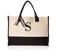 Mud Pie Bolsos tote clásicos de lona con inicial en blanco y negro (S), 100% algodón, 43,2 x 48,3 x 5 cm