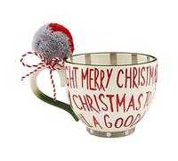 Mud Pie, Taza de Navidad verde, pintada Pom, 16 onzas