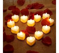 Mudder 12 Velas de Té LED Formas de Corazón Velas LED de Amor con 200 Pétalos de Rosa de Seda Pétalos Artificiales de Dispersión de Niña para Día de San Valentín (Pétalo Rojo Oscuro, Luz Amarilla)