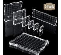 Mudder 7 piezas Set de bloques de sellos de acrílico Herramientas de bloques de estampado transparentes con rejilla y mango, Bloques de sellos decorativos para scrapbooking Artesanía Fabricación DIY