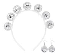Mudoulu 2 Piezas Accesorios de Discoteca para Mujer, Diadema con Bola de Espejos y Pendientes, Disfraz de Fiesta Retro Años 70 para Carnaval, Bailes o Eventos Temáticos