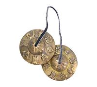 Mudra Crafts Juego de platillos tibetanos hechos a mano para yoga, meditación y meditación Om Tingsha, madera Mala con un dije de mandala (2.75 pulgadas, signos budistas)